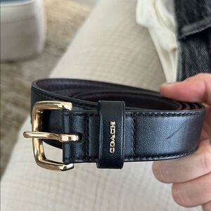 Coach Black Leather Belt with Gold Buckle